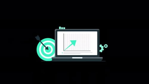 Animated Laptop with Goal Arrow. Business Growth Concept Video - Transparent