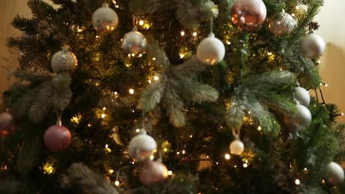 Decorated Christmas Tree with Twinkling Lights Indoors