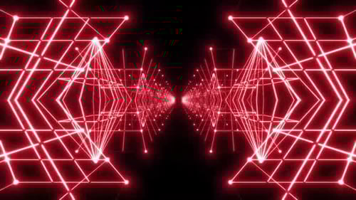 Dynamic red laser tunnel pulses into a futuristic digital realm