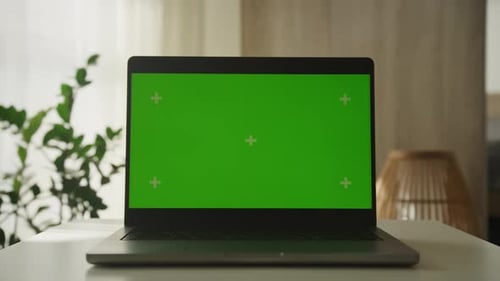 Laptop with Green Screen in Dolly Zoom Shot