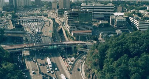 Aerial View of Manhattan Highway Traffic in New York During the Day