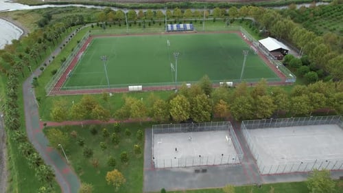 Aerial View of a Sports Complex in Urban Area