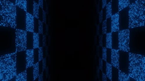 Blauer digitaler Checker-Tunnelschleifenanimationshintergrund
