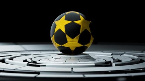 Futuristic Spinning Soccer Ball on Tech Platform