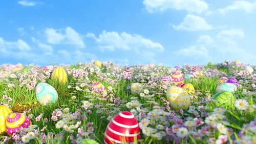 Flying Through a Colorful Easter Egg Field