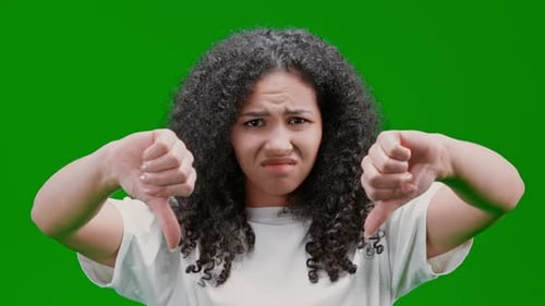 Green Screen Friendly Lady Shows Gesture Thumb Down