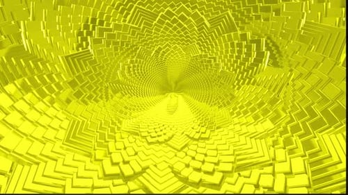 Yellow Geometric Cubes Swirling Tunnel Motion Background