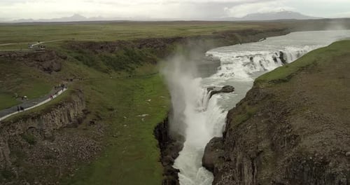 Aerial view of Gullfoss waterfalls in Iceland