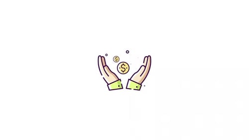 Animated Flat Design Icon of Hands Catching Falling Coins