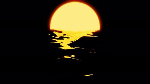 Beautiful clear big sunrise or sunset close above black wavy water surface
