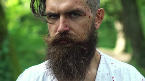 Halloween Zombie Man Creepy Man with Bloody Scars Halloween Close Up Face Man Zombie with Blood on