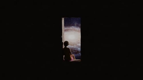 Girl On Tower Window watching Galaxy