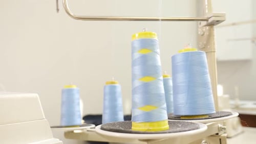 Spinning Clews with Thread on Rack at Textile Plant