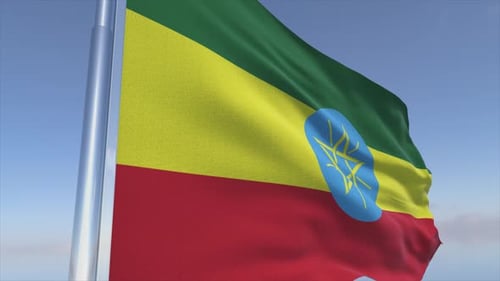 Ethiopia Flag Waving in the Wind with Realistic Fabric