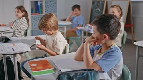 Children at Desks in School Classroom
