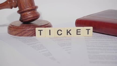 Gavel and Ticket Concept on a White Surface