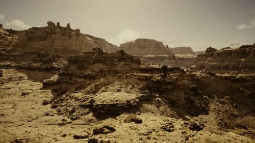 Slow Flyover Over Arid Desert Canyon Landscape Background