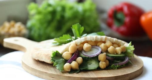 Healthy Vegetarian Pita Bread with Chickpeas and Vegetables