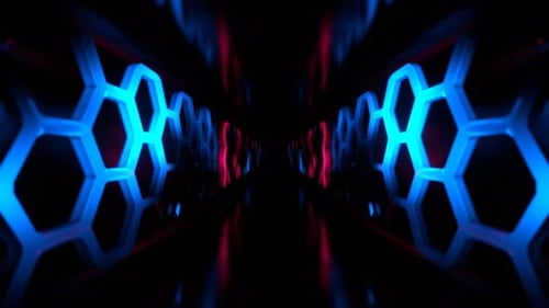 Blue And Pink Fantastic Corridor With Neon Illumination Honeycomb Background VJ Loop In 4K