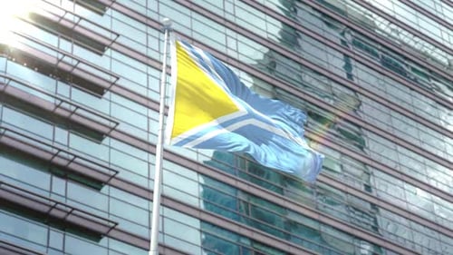 Tuva Republic Flag Waving on Building Background