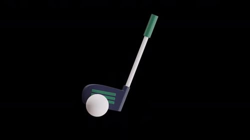 Blue Minimalist Golf Club and Ball Illustration with Halftone Texture