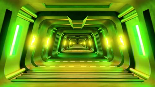 Futuristic Indoor Tunnel with Colorful Neon Lights Animation Loop