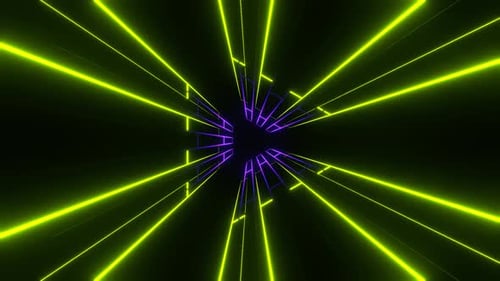 Purple And Lime Neon Light In Triangular Frame Background Vj Loop In 4K
