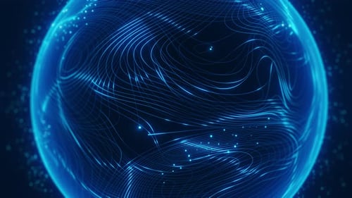 Animated Glowing Blue Sphere with Abstract Digital Lines