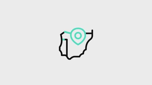 Animated Flat Design Map with Location Pin Reveal