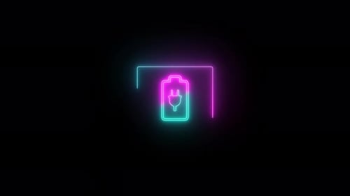 Glowing Neon Battery Charging Icon Animation