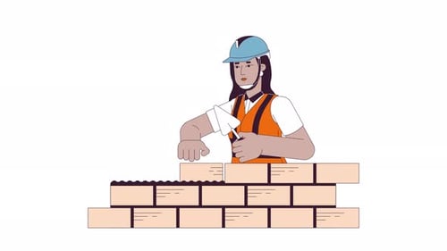 Animación de dibujos animados de albañil india construyendo líneas