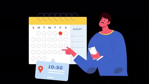 2D Character Marking Important Day On Calendar On Alpha Channel 4K