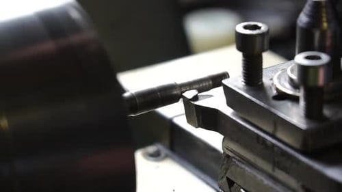 Closeup Lathe Machine Operation By Cutting the Metal Tube Vintage Lathe Machine Tool Operates with