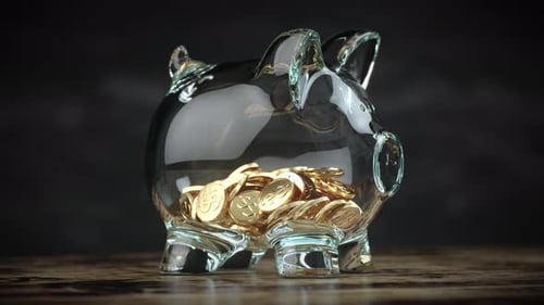 Transparent Piggy Bank Full of Coins Savings and Investment Concept 3d Animation