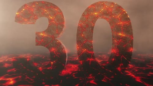 Lava Themed Hot Burning Number 30 Over a Volcanic Molten River