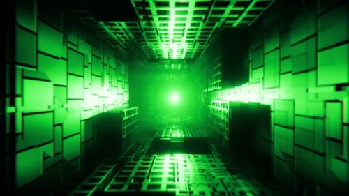 Hochgeschwindigkeitsflug durch einen futuristischen Science-Fiction-Tunnel. Abstrakter Hintergrund, geschlungen