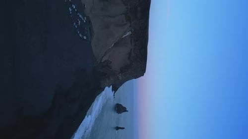 Vertical Video Aerial View of Black Sand Beach