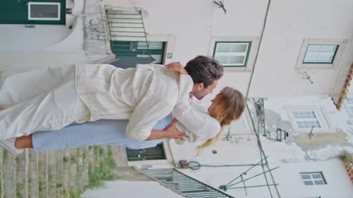 Strong Macho Swirling Girlfriend Street Vertical Zoom on Newlyweds Having Fun