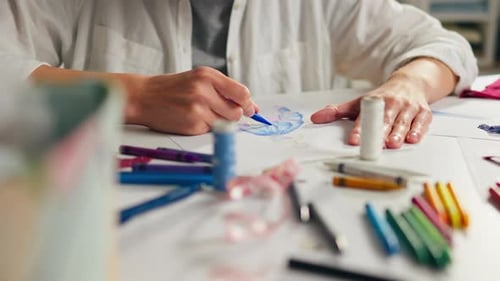 A Young Fashion Designer Brings Ideas To Paper. Graphic Designer, Professional Woman Designer