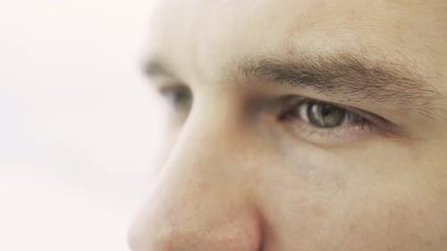 Eyes of Serious Young Man Looking Away Eye Care Vision Concept Slow Motion