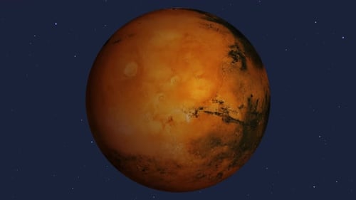 Mars planet with photos and Deimos - 3D rendering.
