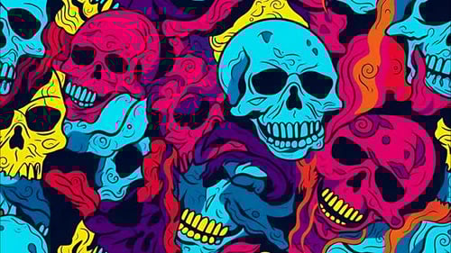Vibrant Cartoon Skulls Halloween Animated Pattern Background