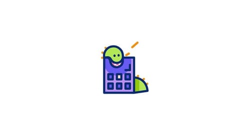 Animated Cartoon Worm on Calculator Icon for Technology
