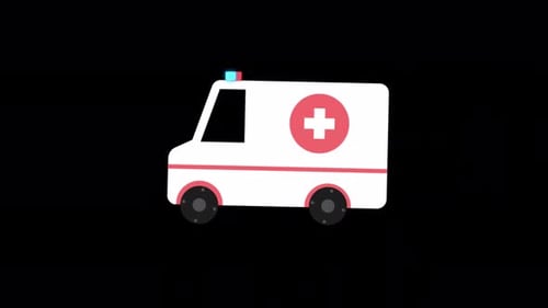 Cartoon Ambulance Car On Alpha Channel 4K