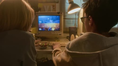 Children Gaming Together, High Five in Home Setting