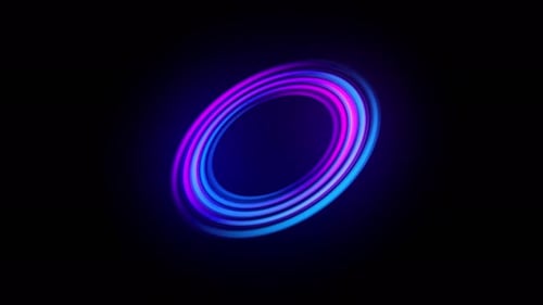 Bright futuristic neon circle spinning and rotating on black. Abstract energy motion