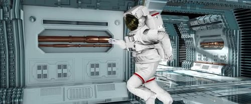 Astronaut Jumps Out of Futuristic Spacecraft Toward Earth in