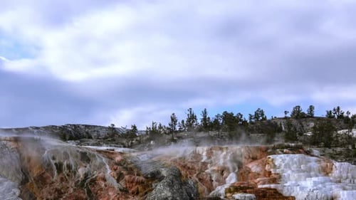 Time-lapse - Tourists walking on hiking trail in Mammoth Hot Springs in Yellowstone National Park