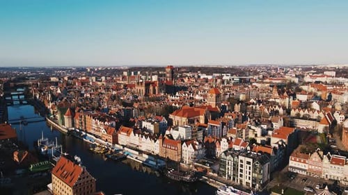 Aerial View of Gdansk City in Poland Historical Center of European City