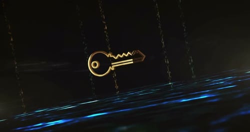 Key cyber security golden metal shine symbol